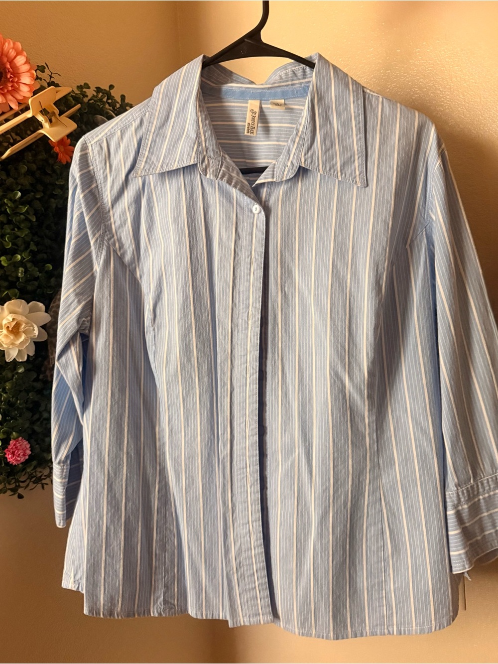 St. John's Bay Light Blue & White Striped Button-Up Blouse